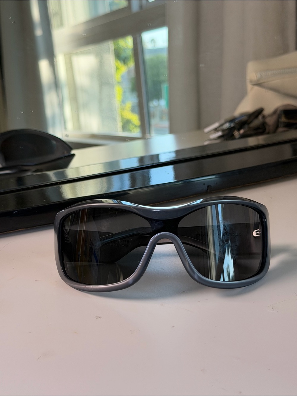 E-Logo Black and Gray VR-Style Protective Sunglasses